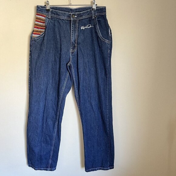 Vintage Don Men Size 32 X 30 Baggy Straight Jeans Logo Embroidered Hip Hop READ - Picture 2 of 6